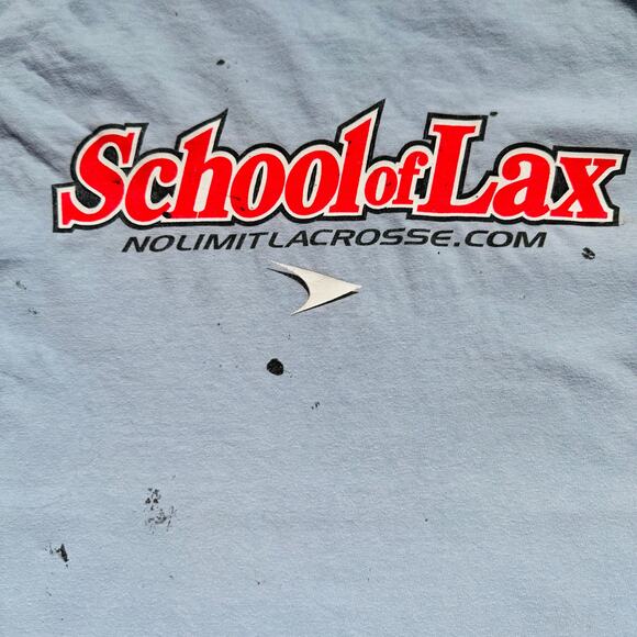 No Limit Lacrosse MLL School of Lax Cotton Y2K Blue Tee Shirt Sz Medium - Picture 6 of 7